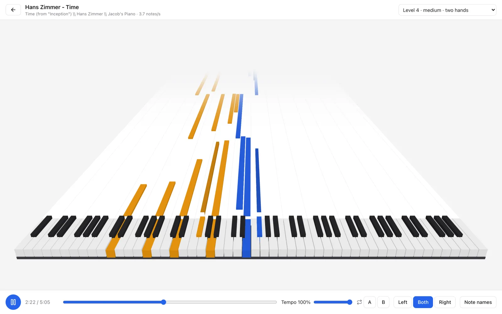 Piano app with falling notes